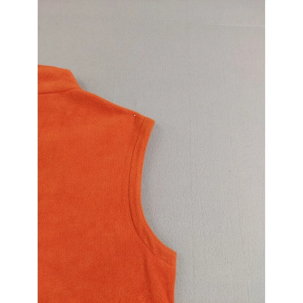 Nautica Men Vest XL Orange Fleece Zip Up Reversible Side Pockets Logo Outerwear
